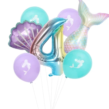 Fialová Mermaid Party Latexové Balóny, Dekorácie Morská Víla Happy Birthday Party Číslo Balón Dekorácie Pre Deti Baby Sprcha
