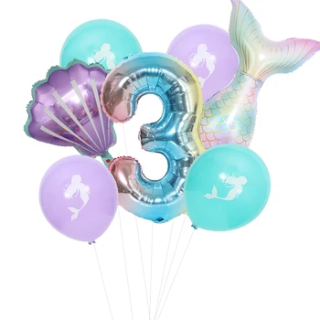 Fialová Mermaid Party Latexové Balóny, Dekorácie Morská Víla Happy Birthday Party Číslo Balón Dekorácie Pre Deti Baby Sprcha