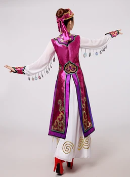 Fialová mongolsko šaty pre ženy festival tanečných kostýmov mongolsko tanečných kostýmov, čínsky národný oblečenie