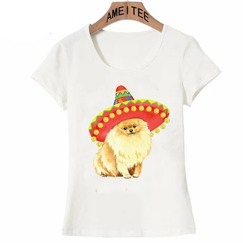Fiesta Pomeranian Trucker Klobúk T-Shirt Ženy t-shirt zábavné psa dizajn Tričko bežné ženské Topy letné módy Tees