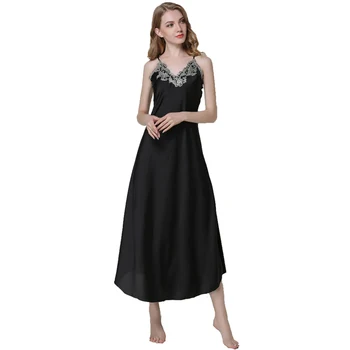 Fiklyc značky žien sexy výšivky, čipky kvetinový tvaru dlhý odev nightgowns M L XL XXL satin sleepwear módne nighties