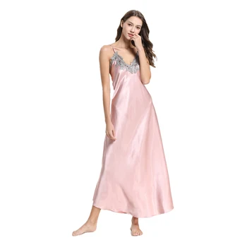 Fiklyc značky žien sexy výšivky, čipky kvetinový tvaru dlhý odev nightgowns M L XL XXL satin sleepwear módne nighties