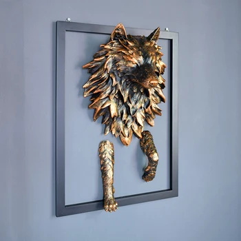 [Finančné plánovanie]Tvorivé šedý vlk živice zvieracie hlavy dekorácie prívesok moderných domov 3D stereo dekorácie obývacia izba pozadí