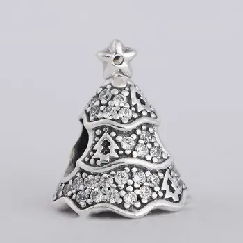 Fit Značky Náramok Autentické 925 Sterling Silver Vianočný Stromček zobrazili kľúčové tlačidlá s Pripraví Jasné, CZ DIY Príslušenstvo Šperky