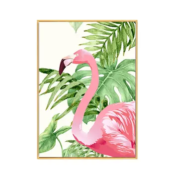 Flamingo Rastliny Nordic Plagát, Obraz Korytnačka List Wall Art Obrázky, Plagáty A Tlačí Na Obývacia Izba Maliarske Plátno Bez Rámu