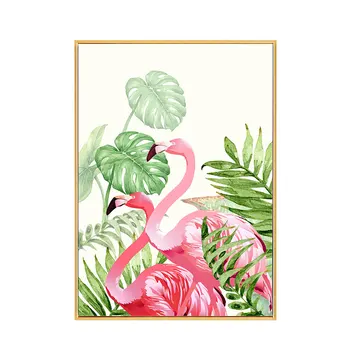 Flamingo Rastliny Nordic Plagát, Obraz Korytnačka List Wall Art Obrázky, Plagáty A Tlačí Na Obývacia Izba Maliarske Plátno Bez Rámu