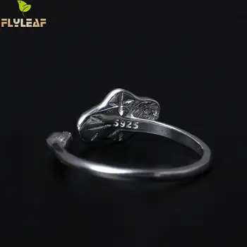 Flyleaf 925 Sterling Silver Gold Color Lotus List Otvoriť Prstene Pre Ženy Čínske Prvky Elegantná Dáma Módne Šperky
