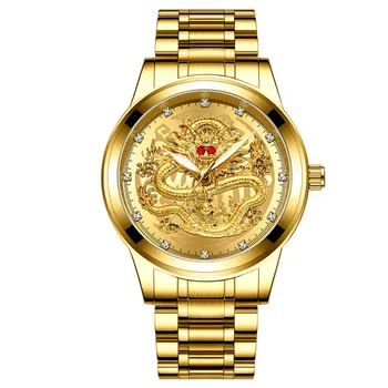 FNGEEN Top Luxusné Zlaté Módne Série Mužov Sledovať 3D CNC Život Nepremokavé Dragon Face Full Pevné MenWatches Náramkové hodinky 2020