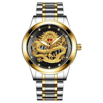 FNGEEN Top Luxusné Zlaté Módne Série Mužov Sledovať 3D CNC Život Nepremokavé Dragon Face Full Pevné MenWatches Náramkové hodinky 2020