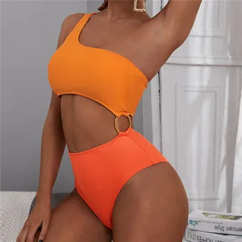 Fors Sexy oranžovej farby plavky ženy rameno bandeau push up plavky Krúžok jeden kus vyhovovali celé plavky na Kúpanie oblek