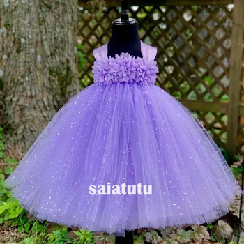 Fotografie kvet dievča svadobné šaty deti tylu strany krásu, svetlo fialová deti narodeninám šaty, kostým Vestido