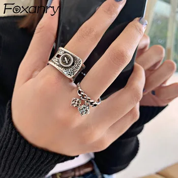 Foxanry Vinobranie Ručne 925 Sterling Silver Strapec Prstene pre Ženy, Nový Módny Tvorivé Nepravidelný Vzor Strana Šperky, Darčeky