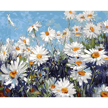 Frameless Biele Kvety DIY Maľovanie Podľa Čísel Moderné Nástenné Art Obraz Akrylová Farba Jedinečný Darček Pre Domova 40x50cm umelecké Diela