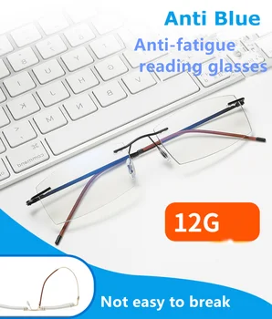 Frameless ultra-ľahké čítanie okuliare pánske modré okuliare na čítanie HD anti-únava čítanie oči pre seniorov
