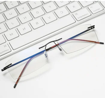Frameless ultra-ľahké čítanie okuliare pánske modré okuliare na čítanie HD anti-únava čítanie oči pre seniorov