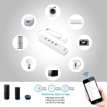 Francúzsko Štandard WiFi Smart Power Strip 4 Zadajte E Zásuviek 4 Porty USB, Smart Život App a Hlas tým, Alexa Domovská stránka Google Podporu