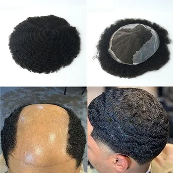 Francúzsky Čipky Afro Curl Mens Toupee 8MM Afro Vlny 1B Mimo Ľudských Príčesky Toupee Rosa Kráľovná