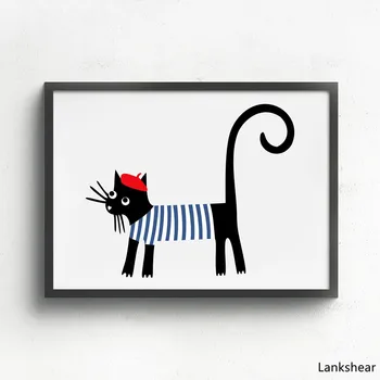 Francúzsky Štýl Psa Umenia, Tlače, Plagát Roztomilý Kreslený Škótskej Izbový Jazvečík A Cat Vypíše Plátno Na Maľovanie Plagátu Domova