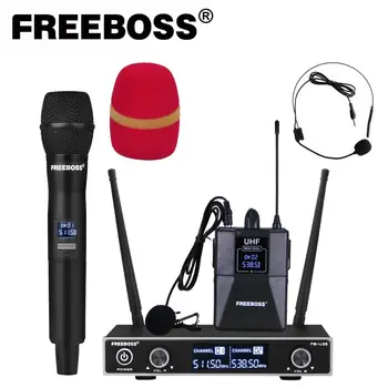 Freeboss FB-U35H Dual Spôsobom UHF Pevnou Frekvenciou Bezdrôtový Mikrofón Systém s Ručnými + Klope + Headset pre Karaoke Mikrofón