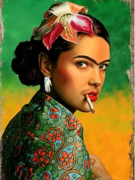 Frida Kahlo a Cigariet Portrét Drevený Stôl Umelecký Plagát Umelecké Dekorácie Domov Darčeky Vintage Maľovanie Izba Obrázok