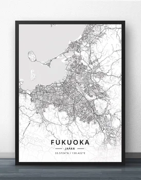 Fukuoka Hirošime Kumamoto Kjótskeho Nagoja Osaka, Tokio, Japonsko Mapu, Plagát