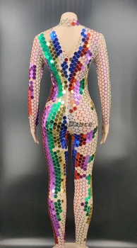 Full Farebné Zrkadlá Transparentné Sexy Jumpsuit Narodeniny Osláviť Oka Flitrami Oblečenie Prom Tanečnej Scény Spevák Kombinézach
