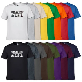 Funny T-shirt Plán Na Dnes Tričko Kávy Camping Pivo, Aby Láska, Sex T Shirt Mužov Letné 16 Farieb Bavlna Krátke rukávy Topy Čaj