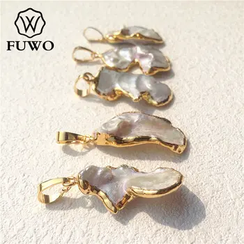 FUWO Bizarné Tvar Perly, Prívesok S 24K Zlatom elektrolyticky pokrývajú okraji Prírodnej perlete Šperky Dodávky Veľkoobchod PD527