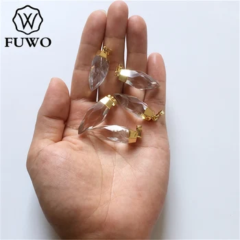 FUWO Vyrezávané Kryštál Kremeňa Bod Prívesok 24k Gold elektrolyticky pokrývajú Prírodné Semi-precious Stone Šperky, Doplnky, Veľkoobchod PD136