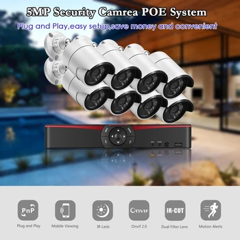 Gadinan Detekcia Tváre Zachytiť 8CH 5MP POE NVR kamerovým Systémom Audio Záznam IP Kamery Vonkajšie CCTV kamerový Auta