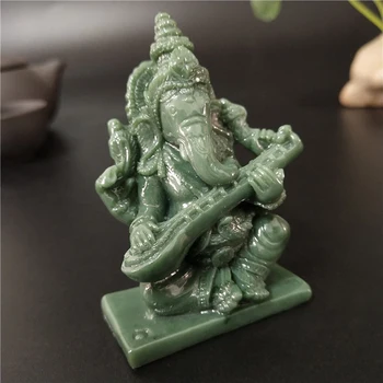 Ganeš Socha Budhu Slon Boh Socha Prehrávanie Hudby Muž-vyrobené z Jade Kameňa Ornament Domov Záhradné Dekorácie Sôch Budhu