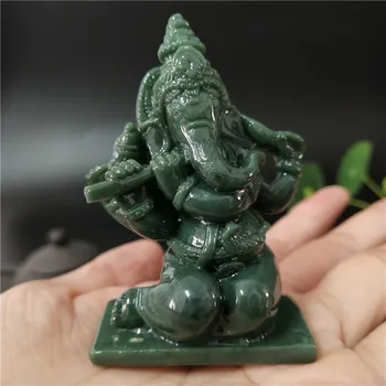 Ganeš Socha Budhu Slon Boh Socha Prehrávanie Hudby Muž-vyrobené z Jade Kameňa Ornament Domov Záhradné Dekorácie Sôch Budhu