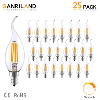 GANRILAND LED E14 220V Lampa 3.5 W C35T LED Stmievateľné Vlákna Sviečkové Žiarovky Candelabra Plameň Ohnuté Tip 35W Žiarovky Ekvivalent