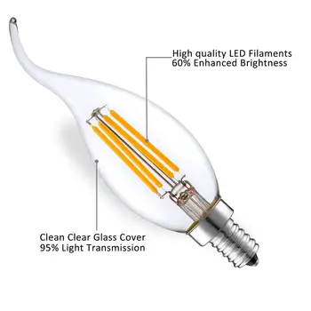 GANRILAND LED E14 220V Lampa 3.5 W C35T LED Stmievateľné Vlákna Sviečkové Žiarovky Candelabra Plameň Ohnuté Tip 35W Žiarovky Ekvivalent