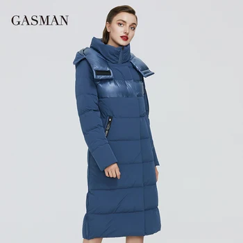 GASMAN Značky módnych patchwork dámske zimné bundy hrubé outwear teplá vetrovka ženy kabát Žena black kapucňou puffer bunda 003