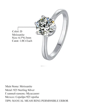 GEM BALET 1Ct Moissanite Krúžok 6 Kolík Solitaire Zásnubný Prsteň 925 Sterling Silver Sľub Diamond Pre Ženy, Jemné Šperky