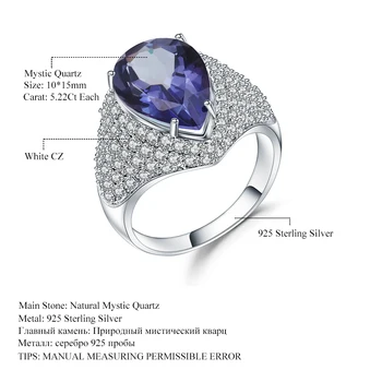 Gem Balet 5.22 Ct Prírodné Iolite Modrá Mystic Quartz Koktail Krúžok 925 Sterling Silver Zásnubné Prstene Pre Ženy, Jemné Šperky