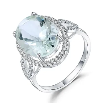 GEM BALET 925 Sterling Silver Ring Pre Ženy, Luxusné 5.57 Ct Oválne Prírodný Zelený Ametyst Drahokam Krúžky Jemné Šperky