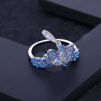 GEM BALET Swiss Nano Blue Butterfly Krúžok 925 Sterling Podiel Vintage Romantické Svadobné Prstene Pre Ženy, Jemné Šperky