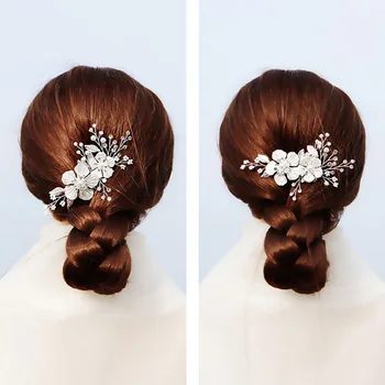 GETNOIVAS Luxusný Biely Kvet Pearl Haircomb Ručné Strieborná Farba Vlasov Pin Ženy Headpeice Nevesta Svadobné Doplnky do Vlasov SL