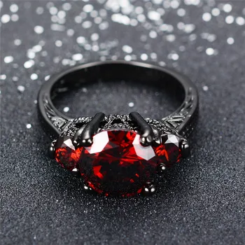 Glamour Crystal Red Zirkón Kolo Kamenný Kruh, Starožitné Čierne Zlato Zapojenie Sľub Prstene Pre Ženy Jednoduché Módne Svadobné Šperky