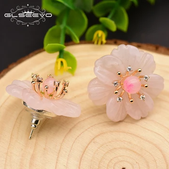 GLSEEVO Originálny Dizajn Prírodný Krištáľ Kvet Stud Náušnice Pre Ženy Narodeninovej Party Handmade Módy kórejský Šperky GE0741