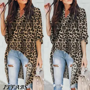 Gniherii Plus Veľkosť Ženy Leopard, T Košele Voľné Topy 2021 Módne Dámy Nepravidelný Lem Leopard Topy, Tričká Streetwear