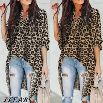 Gniherii Plus Veľkosť Ženy Leopard, T Košele Voľné Topy 2021 Módne Dámy Nepravidelný Lem Leopard Topy, Tričká Streetwear