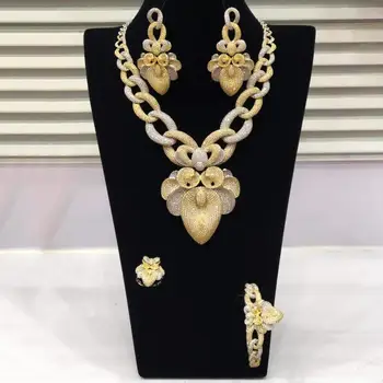 GODKI Luxusné Vyhlásenie Náhrdelníky Náušnice Náramok Prsteň Súpravy Dubaj Šperky Sady Pre Ženy Kubický Zirkón Svadobné Svadobné Šperky Set
