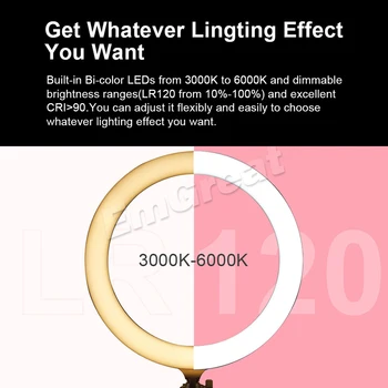 Godox LR120 12 Palcový LED Krúžok Svetelné Štúdio, Fotografovanie Bi-Color 3000K-6000K kruhové Svetlá pre Video YouTube Ringlight make-up Svetla