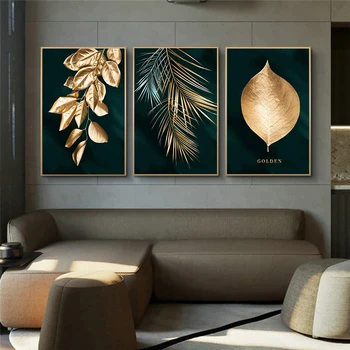 Gold Leaf Plátno Abstraktná Maľba, Nástenné Umenie Plagátu a Tlač Dekoratívne Obrázky na Obývacia Izba Nordic Cuadros Domova