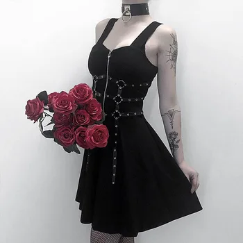 GOTH GIRL Punk Tmavé Šaty, Sexy Ženy bez Ramienok Vysoký Pás Backless Mini Šaty Gothic Iny Streetwear Lumbálna Čierne Šaty Žena