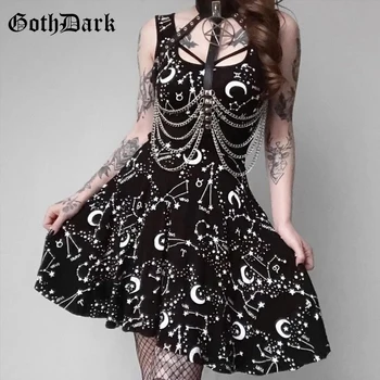 Gotická Tmavé Elegantné Grunge Gotický Letné Šaty Bez Rukávov Módne Šaty Estetické Harajuku Sexi Večierok Vestidos 2020