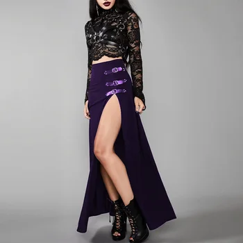 Gotický Dlho Split Sukne Ženy Sexy Bočné Drážky Vysoký Pás Rovno Sukne Femme Balíku Členok Dĺžka Faldas Streetwear